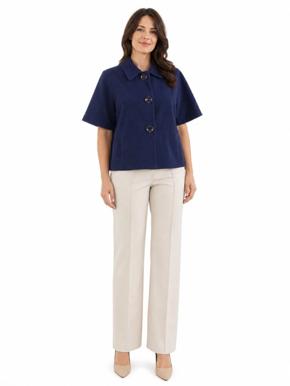 MICHAEL Michael Kors Wool Blend Short Sleeve Tie-Back Jacket Size L Navy